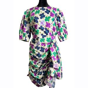 aureum Multicolor Floral Print Ruched Sash Mini Dress Size Large